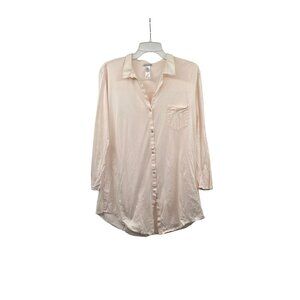 HANRO Womens Button Up Top Long Sleeve Pink Size Medium Lightweight
